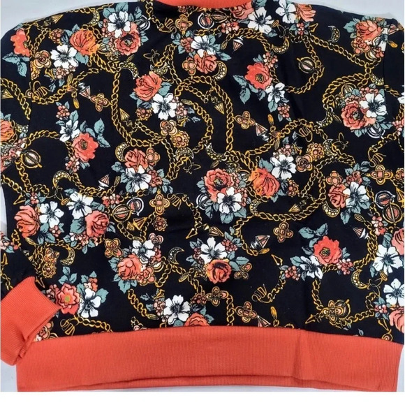 😍NEW! Laila Ali Floral Long Sleeve Floral Sweatshirt Pullover Black/Coral - Picture 10 of 10